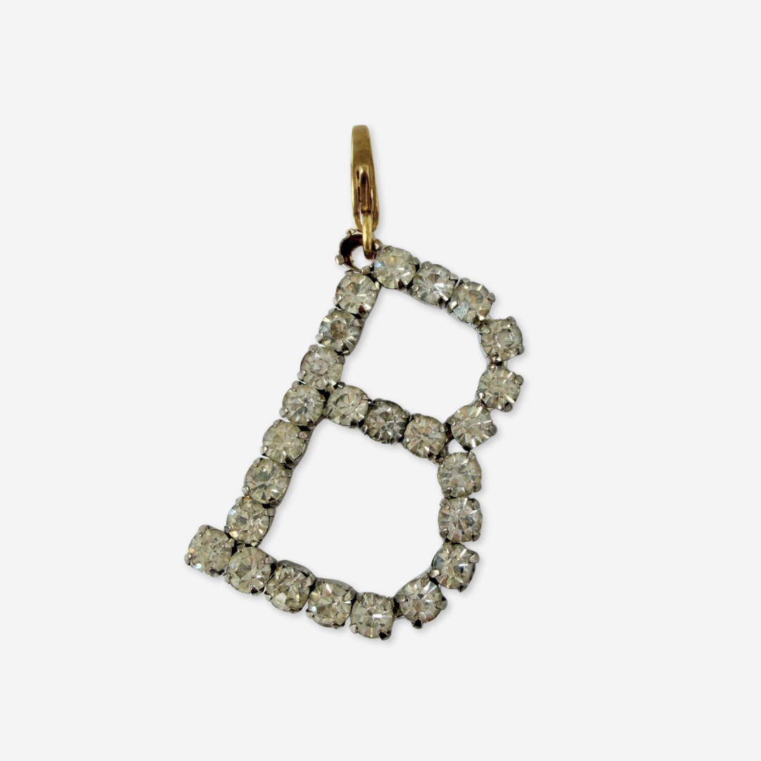 Refashioned vintage large silver rhinestone letter "B" monogram charm