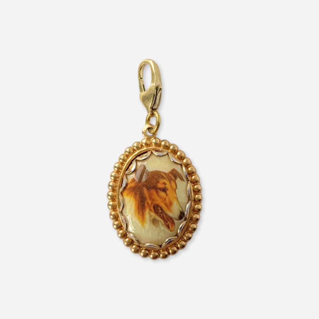 Refashioned vintage oval collie portrait charm
