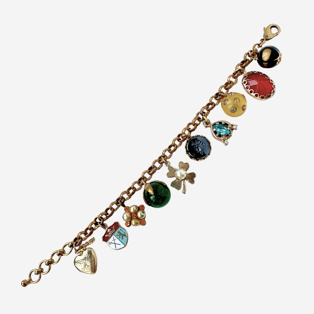 Repurposed vintage multicolor mixed charm bracelet