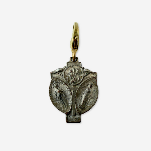 Vintage aged silver scapular cross charm