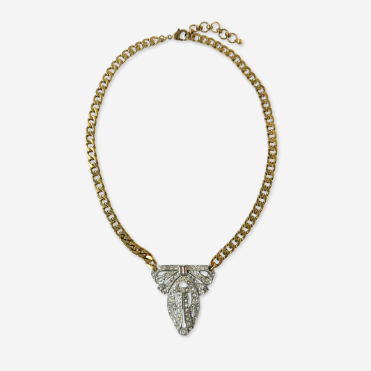 Refashioned vintage rhinestone art deco pendant necklace