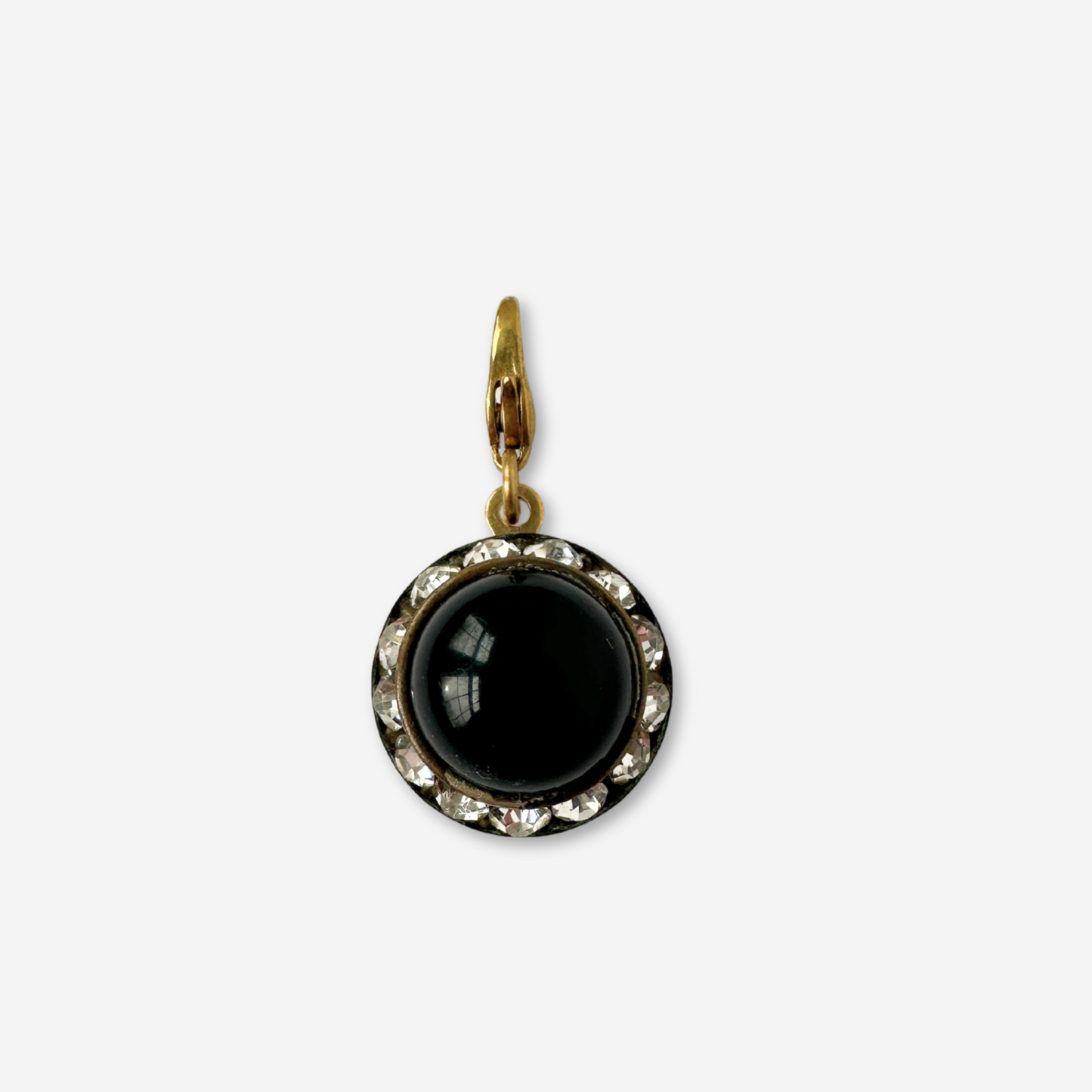 Vintage black and clear rhinestone round charm