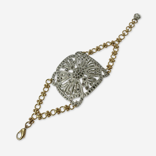 Refashioned Antique Rhinestone Shoe Buckle bracelet with brass chain