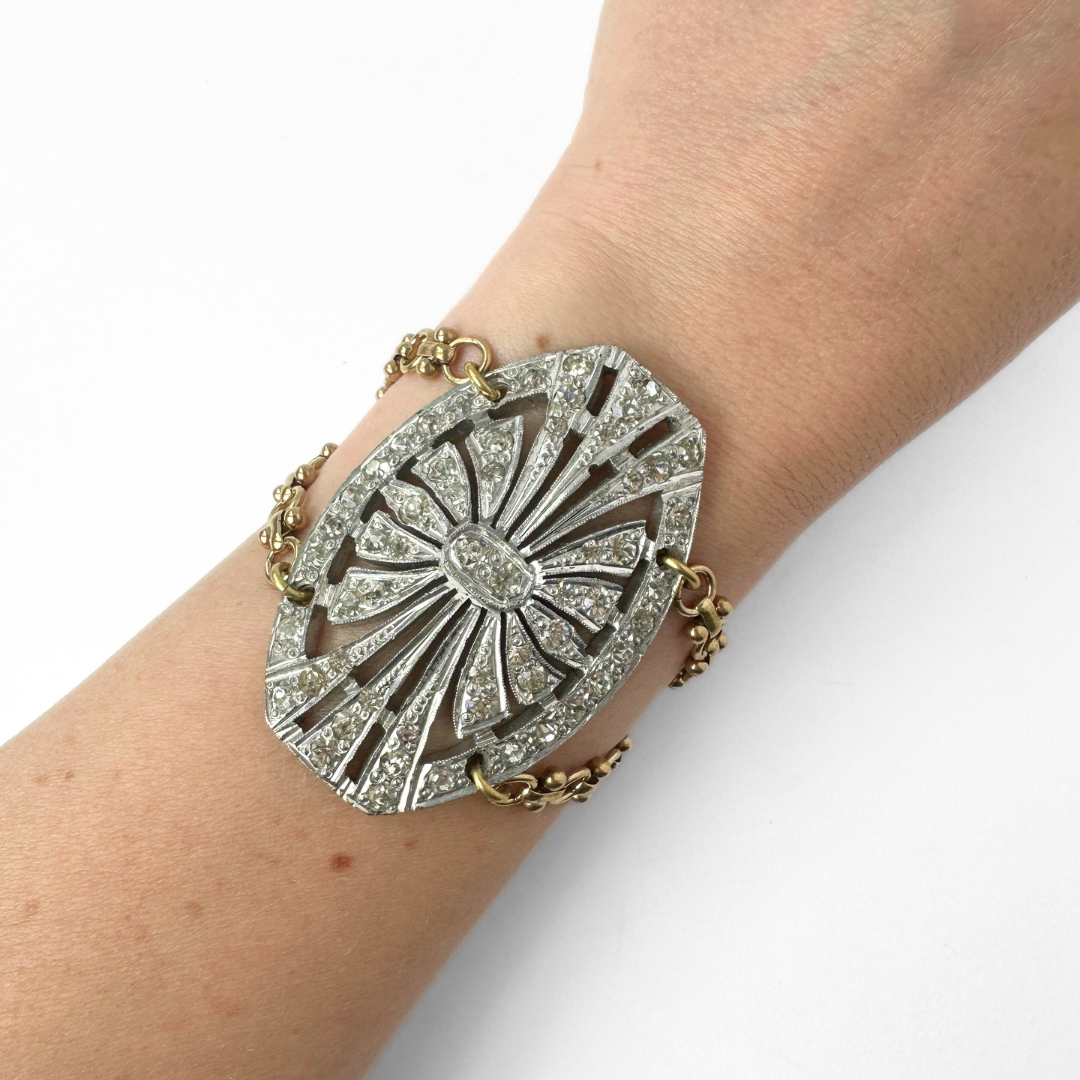 Refashioned Antique Rhinestone oblong shoe buckle statement bracelet