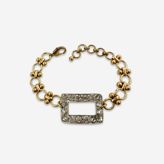 Repurposed vintage small rectangular clear rhinestone buckle bracelet