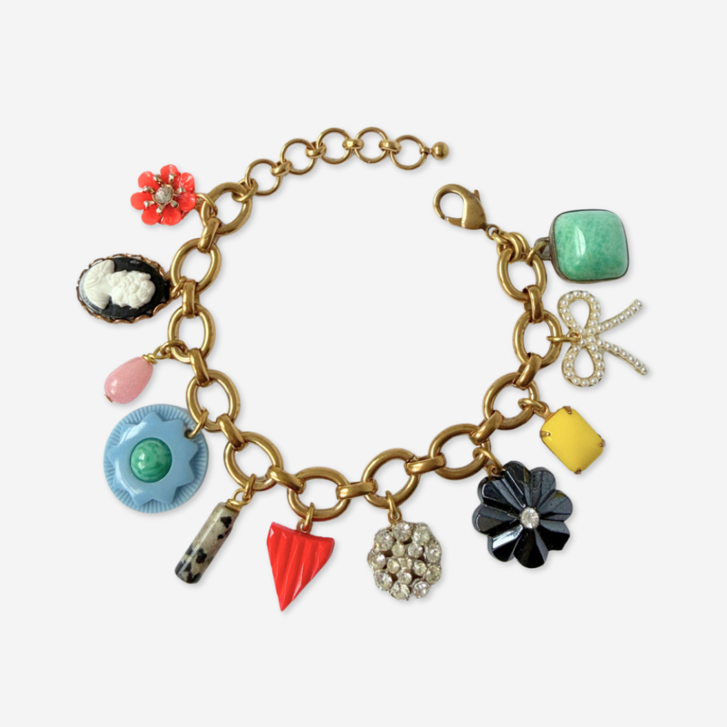 Chunky Refashioned Vintage multicolor mixed charm bracelet