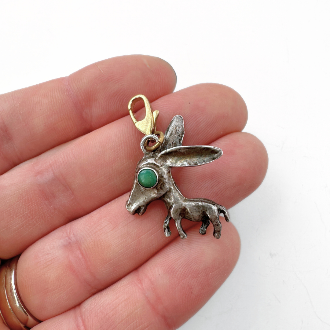 Vintage silver donkey charm with turquoise stone eye