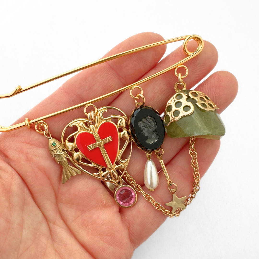 Vintage Charm Safety Pin Brooch