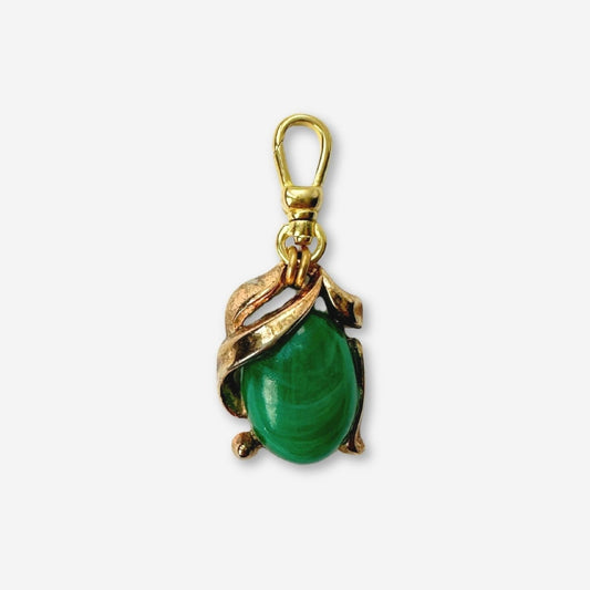 Vintage mottled green oval charm with brass swivel clasp