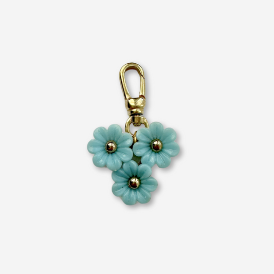 Vintage baby blue flower cluster charm with swivel clasp