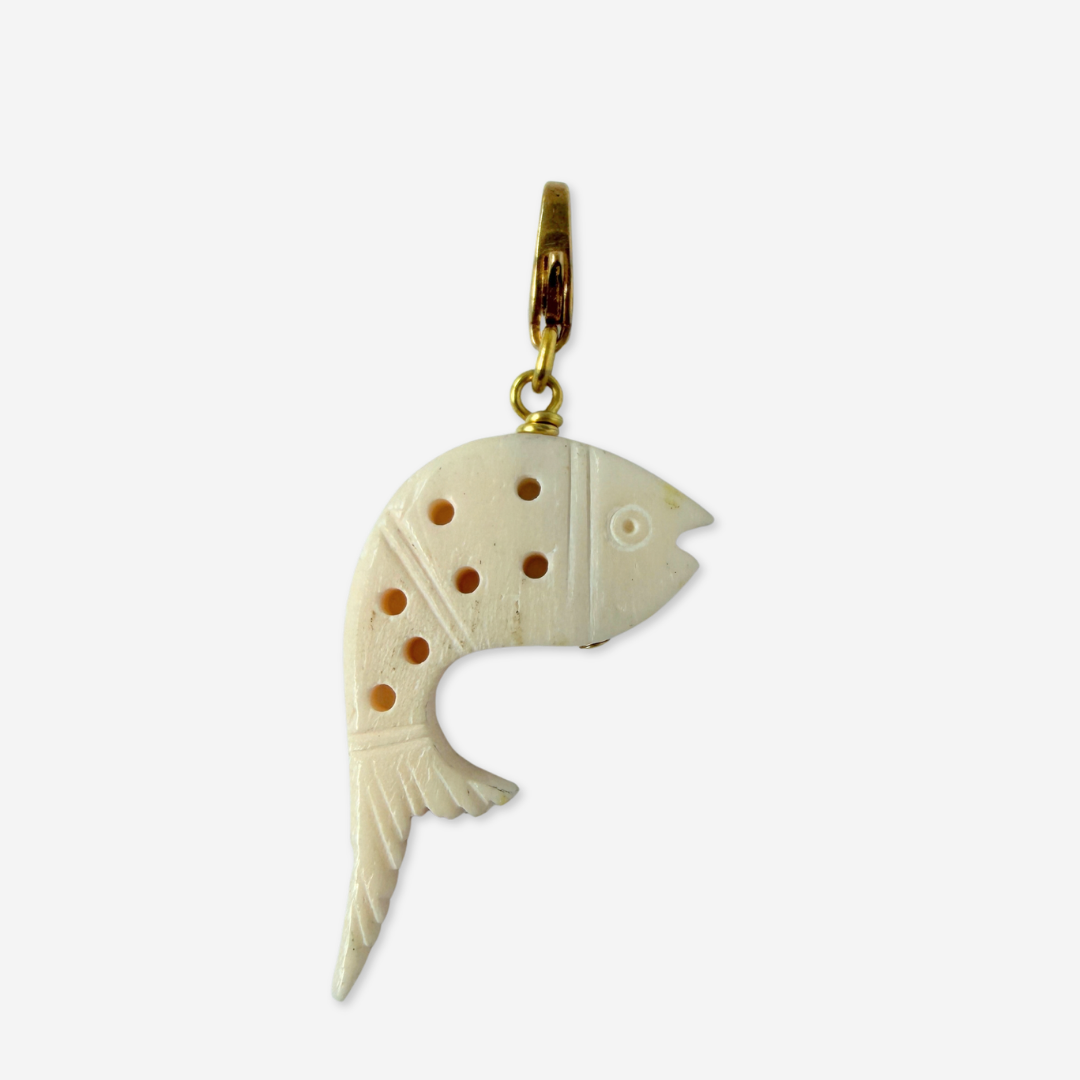Refashioned vintage carved bone fish charm - Ivory