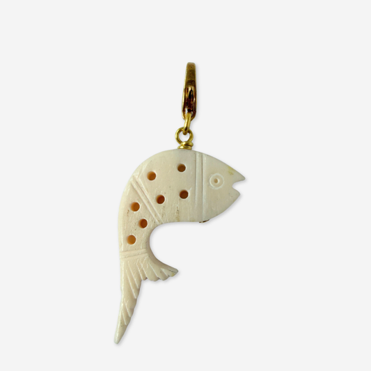 Refashioned vintage carved bone fish charm - Ivory