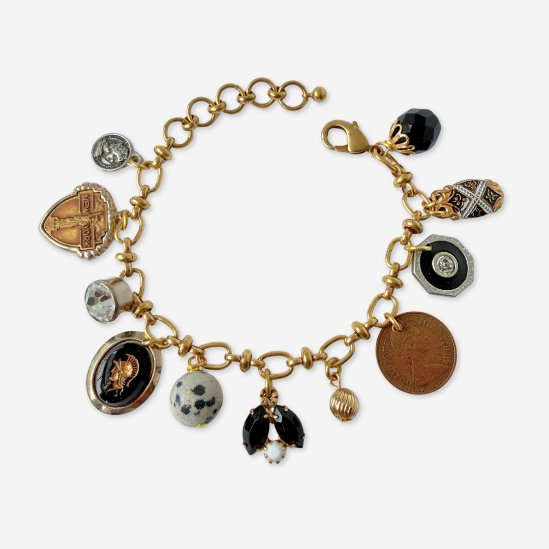 Repurposed vintage mixed charm bracelet