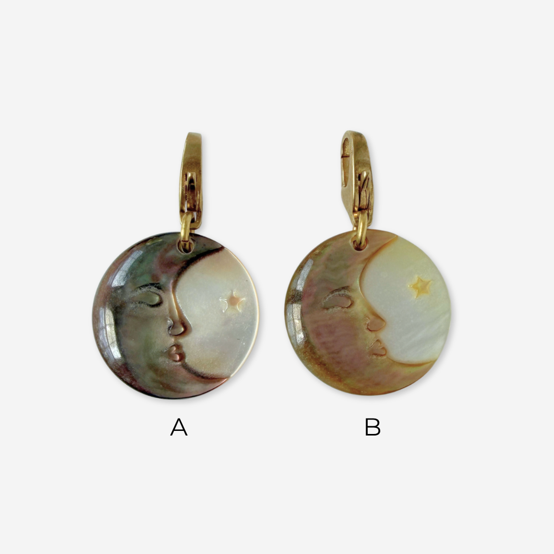 Refashioned vintage mother of pearl crescent moon charm