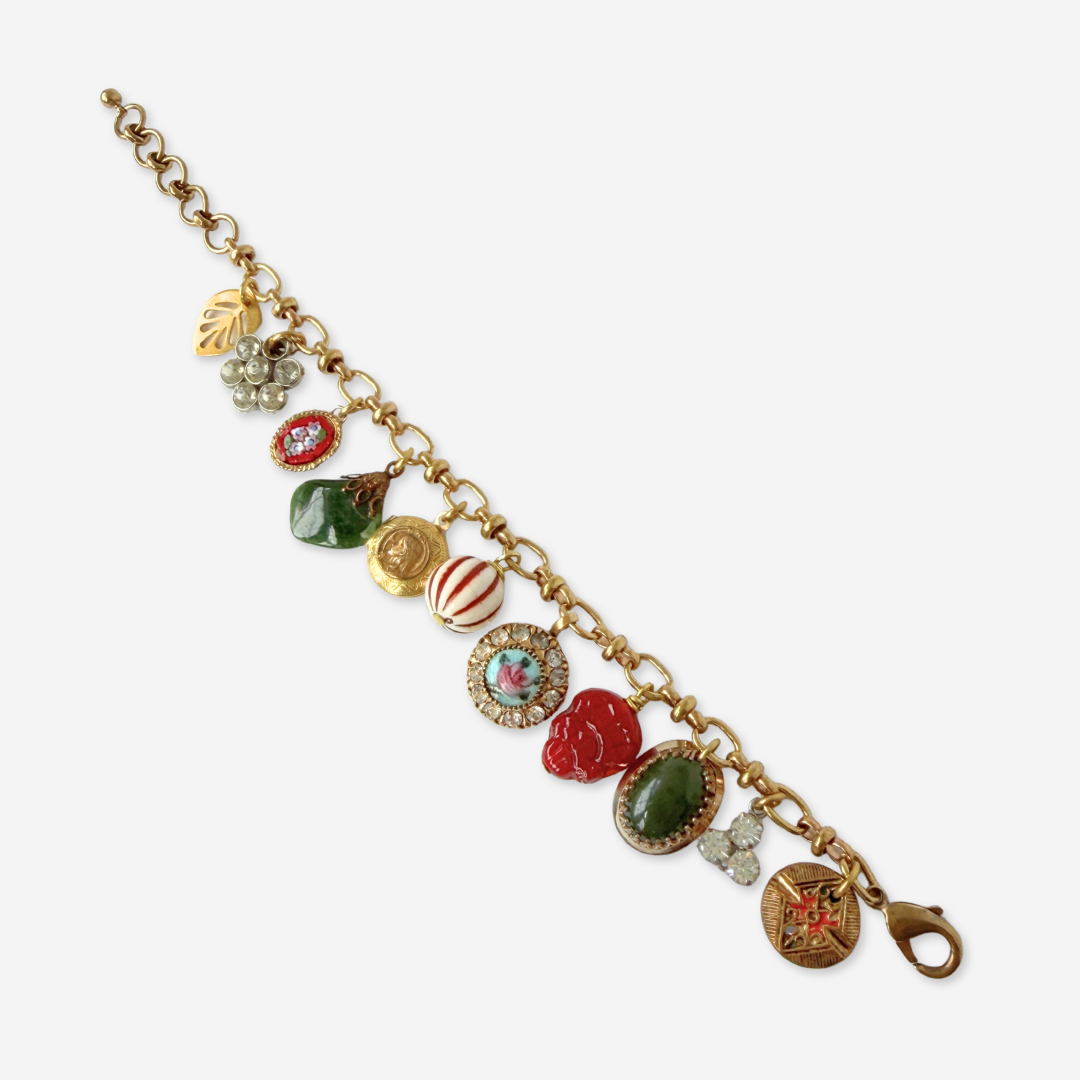 Repurposed vintage mixed multicolor charm bracelet
