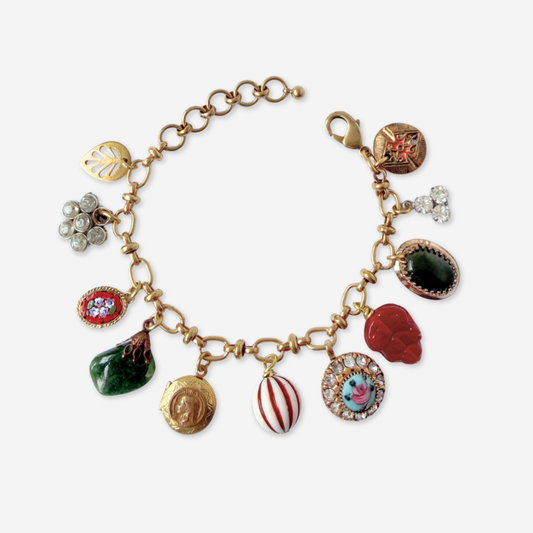 Repurposed vintage mixed multicolor charm bracelet