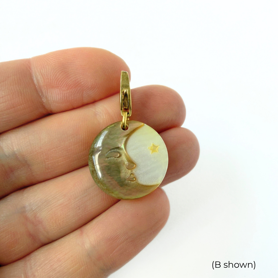 Refashioned vintage mother of pearl crescent moon charm