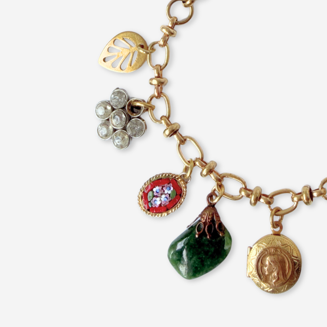 Repurposed vintage mixed multicolor charm bracelet