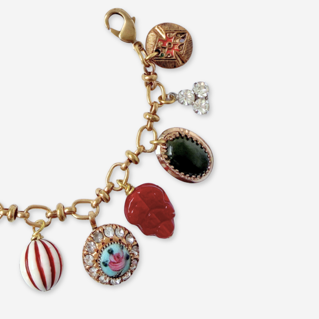 Repurposed vintage mixed multicolor charm bracelet