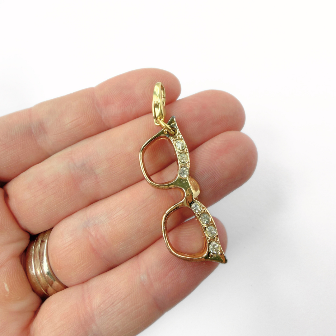 Vintage gold rhinestone retro glasses charm