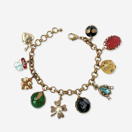 Repurposed vintage multicolor mixed charm bracelet
