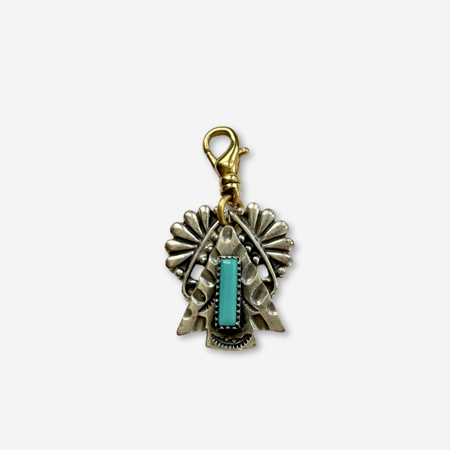 Vintage silver and turquoise arrowhead charm with brass swivel clasp