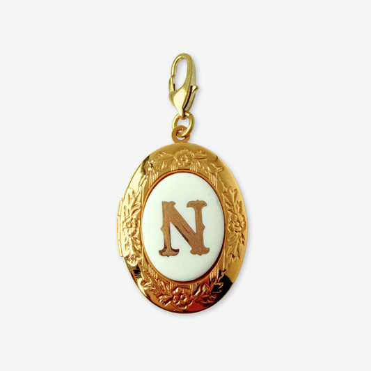 Vintage gold plated letter "N" monogram locket charm