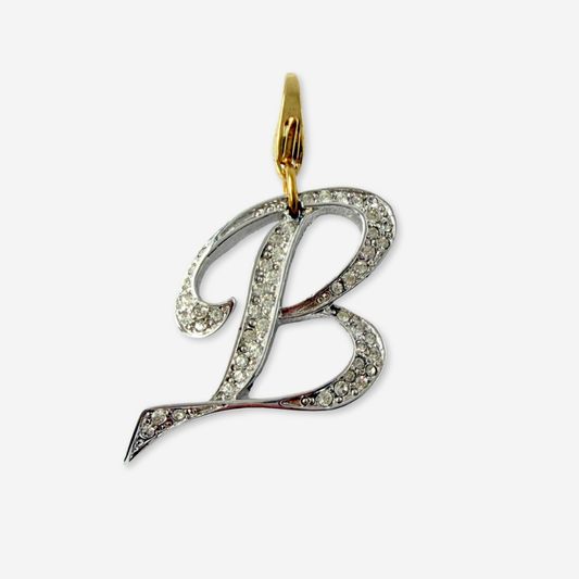 Refashioned vintage large silver rhinestone letter "B" monogram charm