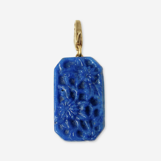 Large Vintage Opaque Cobalt Blue Glass Floral Charm