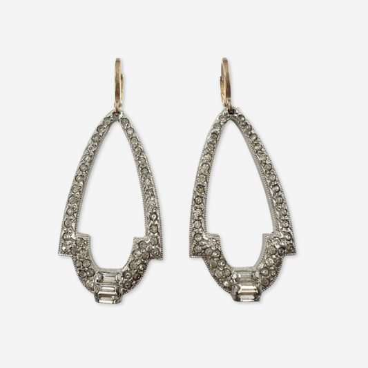 Refashioned vintage large silver and rhinestone elongated deco earrings