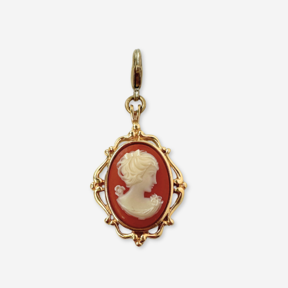 Refashioned vintage Trifari coral cameo charm