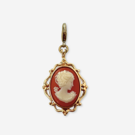 Refashioned vintage Trifari coral cameo charm