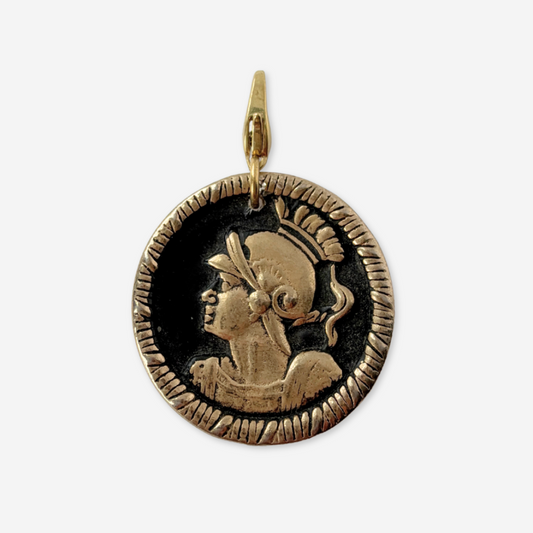 Large vintage gold plated and black enamel Roman solider charm