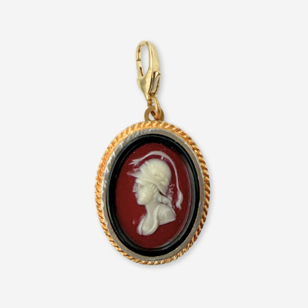 Large vintage burgundy Roman Soldier cameo charm