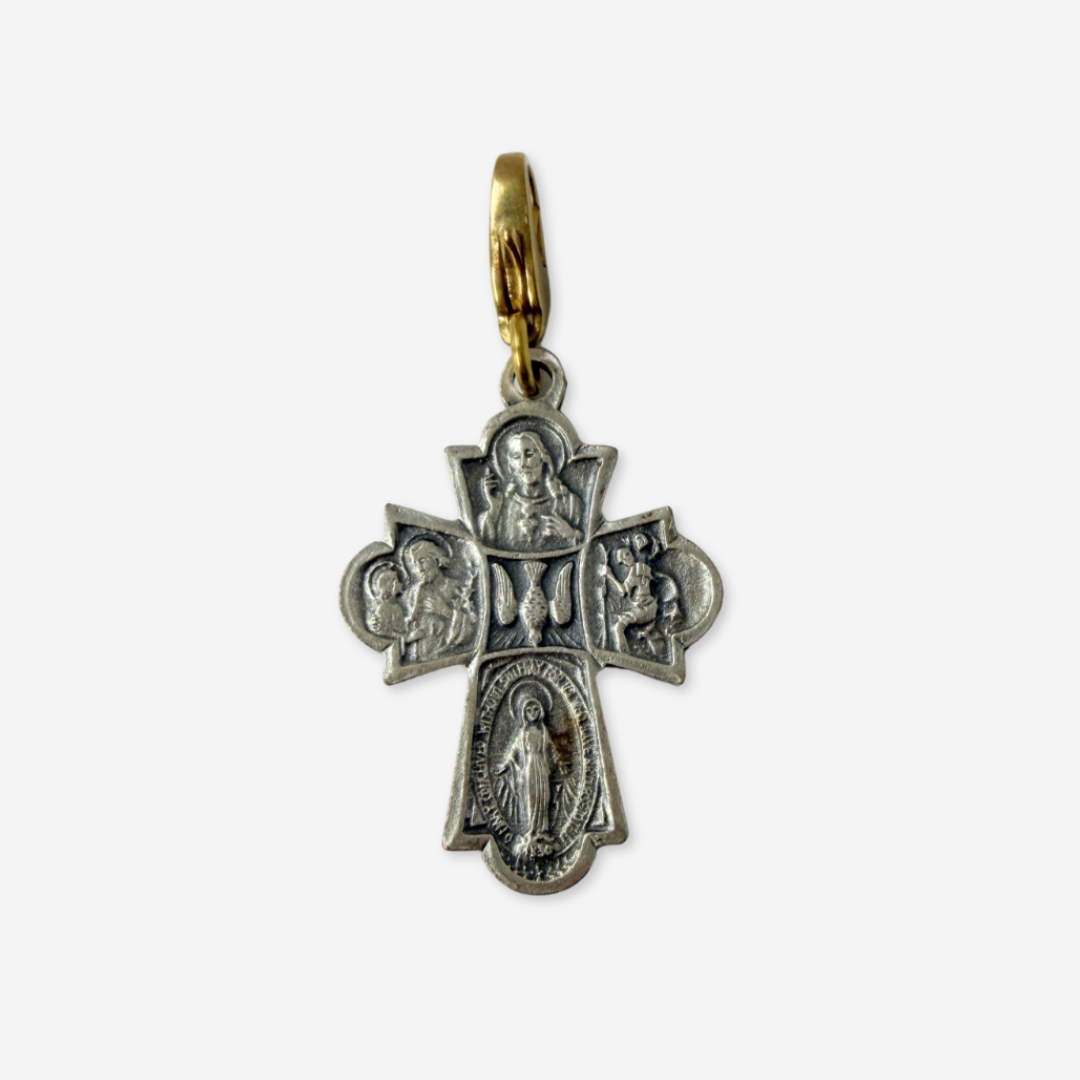 Vintage matte silver four-way scapular cross charm pendant