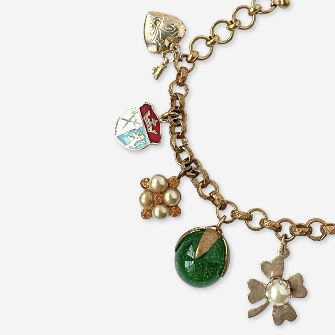 Repurposed vintage multicolor mixed charm bracelet