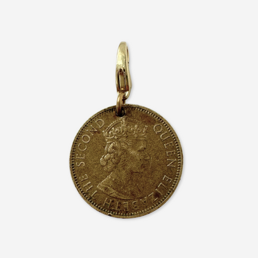 Vintage Jamaican half penny Queen Elizabeth coin charm