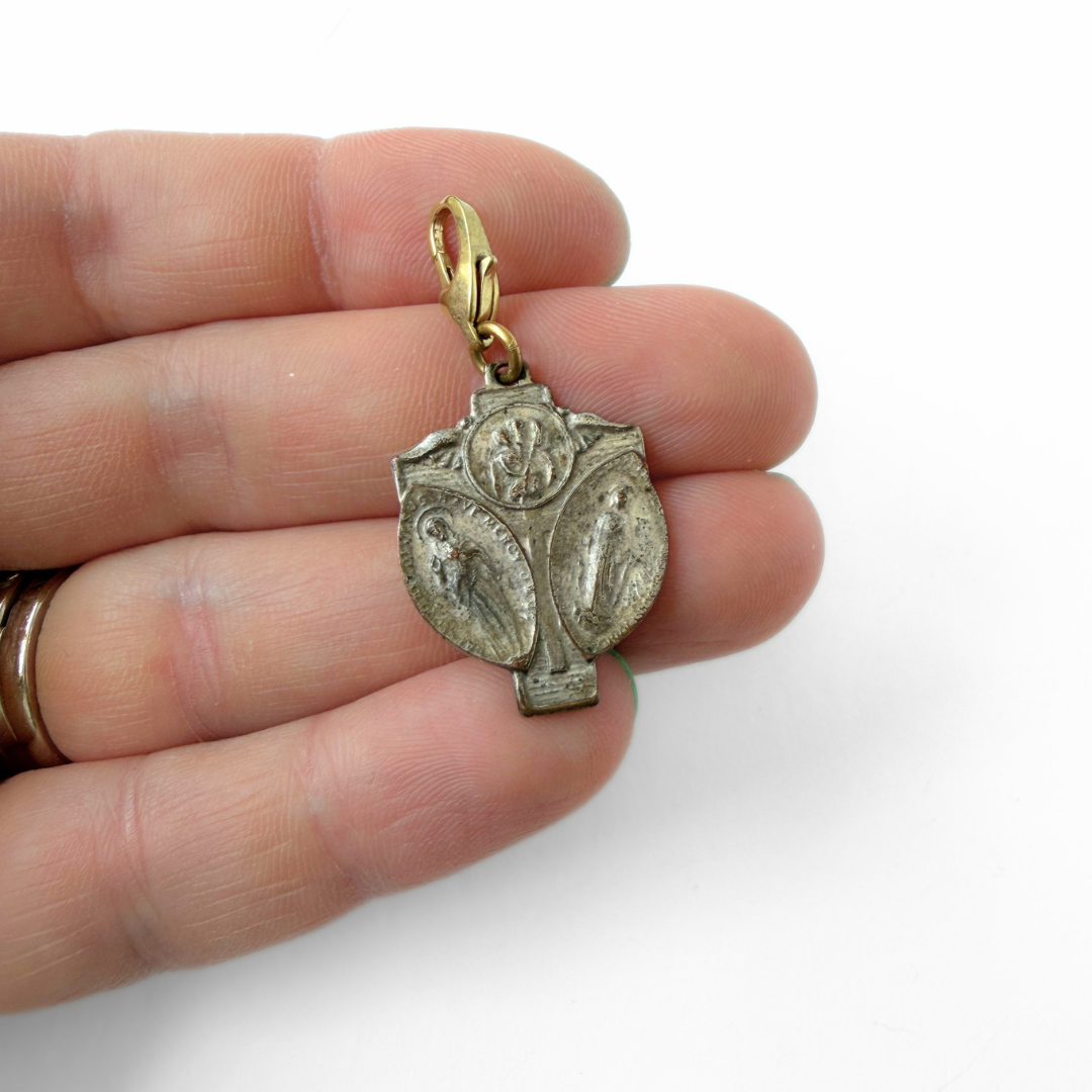 Vintage aged silver scapular cross charm