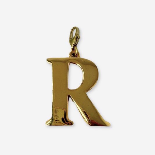 Large vintage shiny gold letter "R" monogram charm