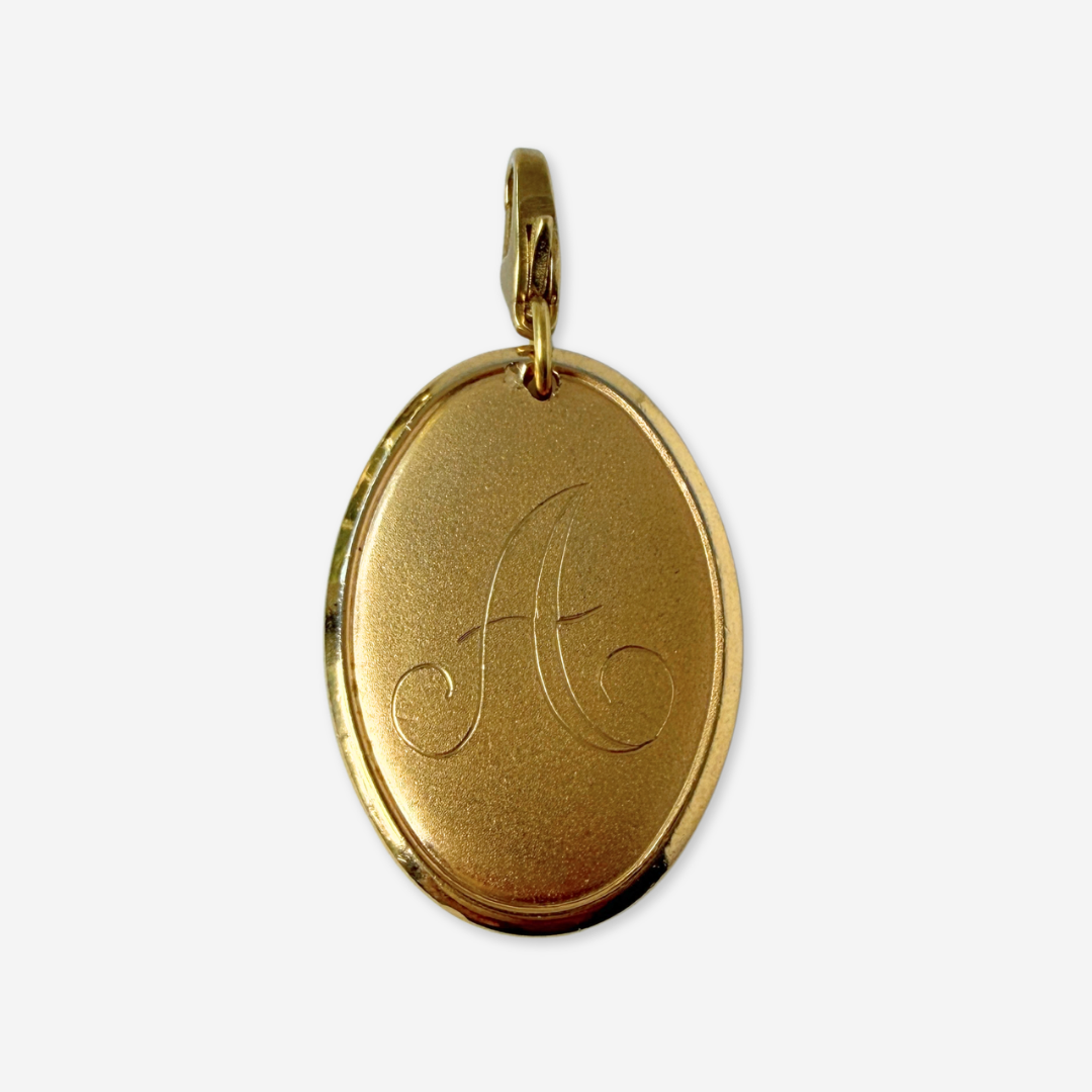 Vintage gold plated oval letter "A" monogram charm