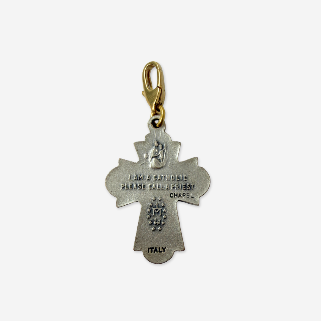 Vintage matte silver four-way scapular cross charm pendant