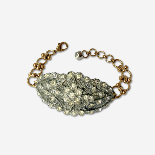 Refashioned vintage clear rhinestone bow bracelet with brass chain (Copy)