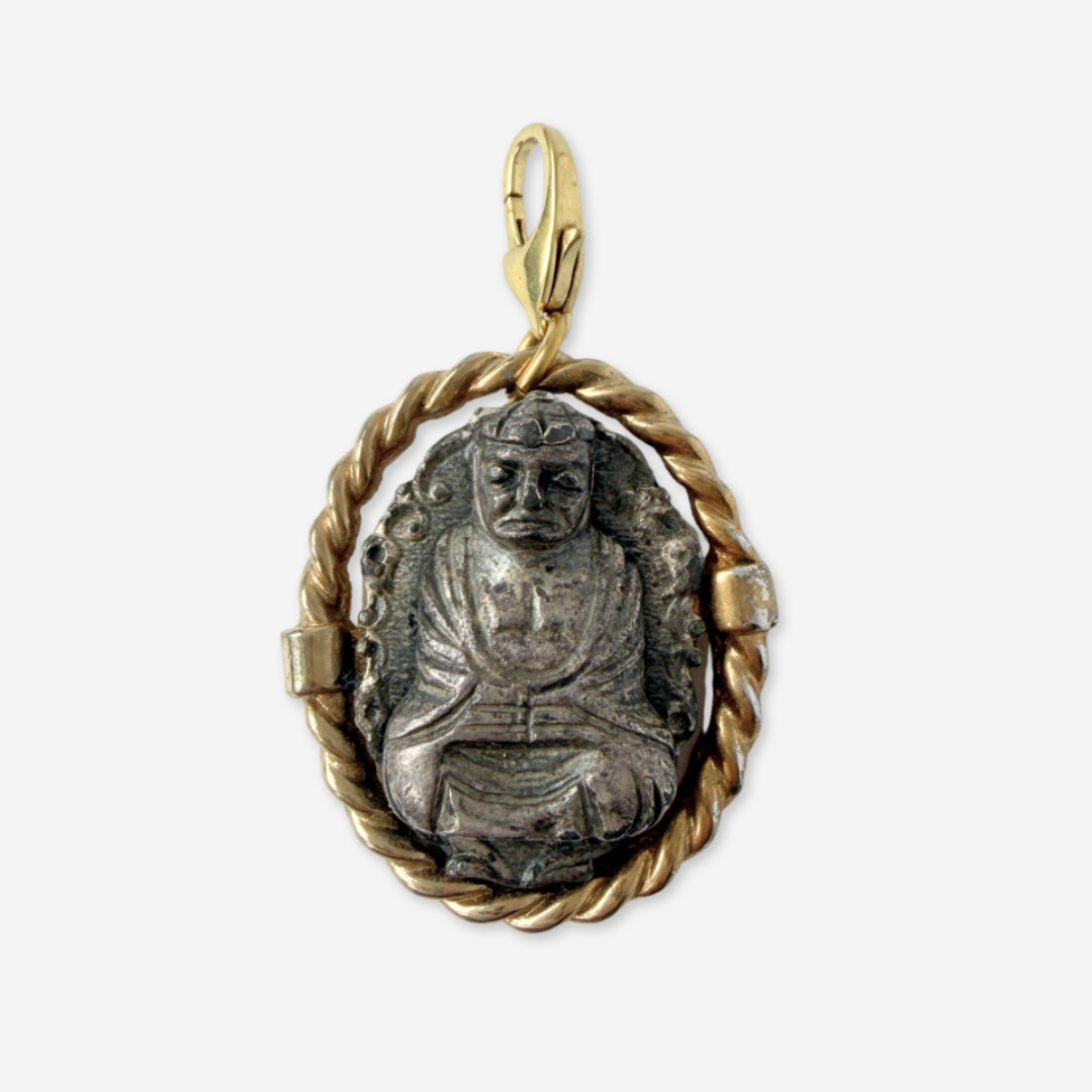 Refashioned vintage large mixed metal oval Buddha charm