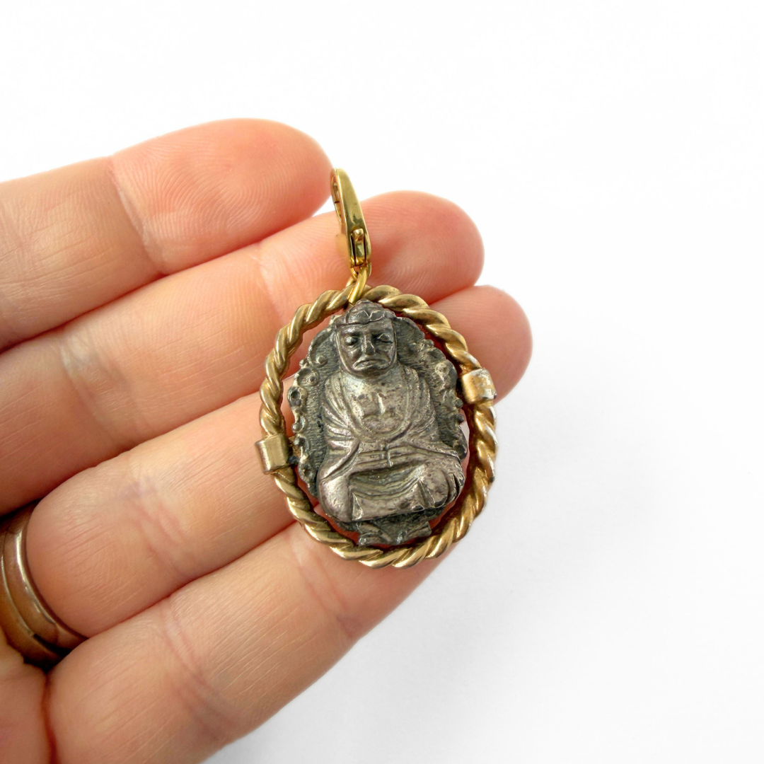 Refashioned vintage large mixed metal oval Buddha charm