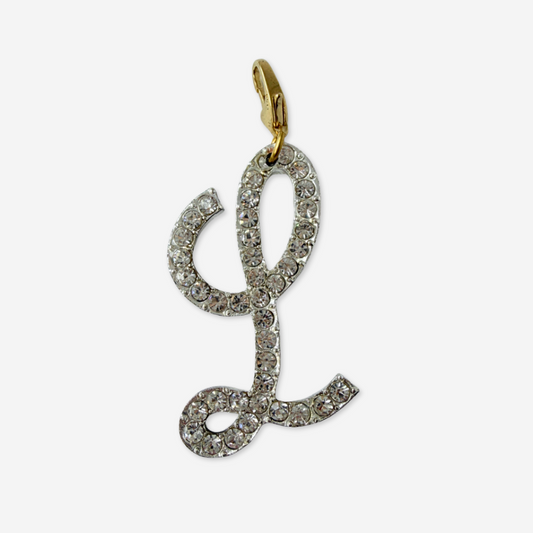 Refashioned vintage large silver rhinestone letter "L" monogram charm