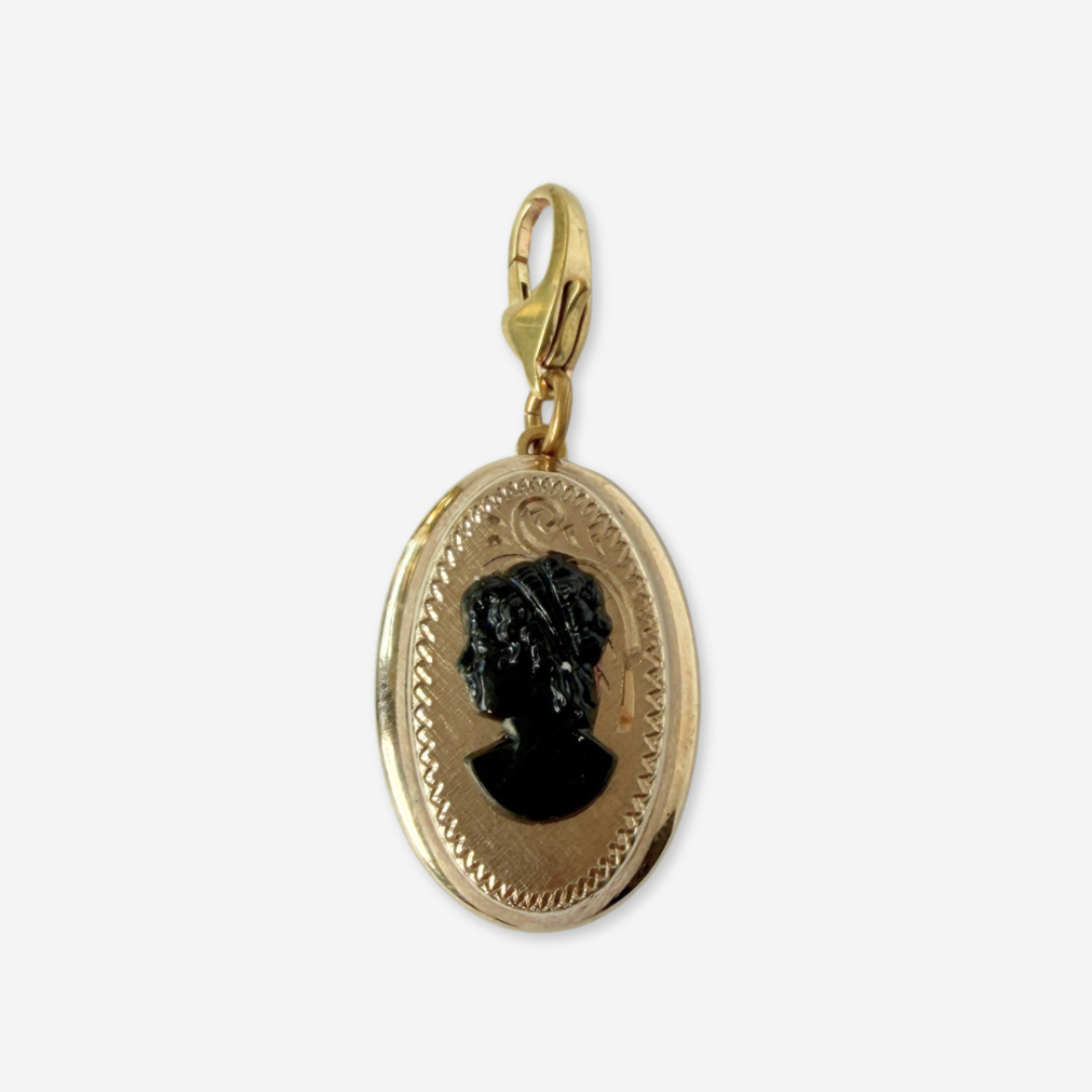 Vintage gold plated oval charm with black cameo silhouette (Copy)