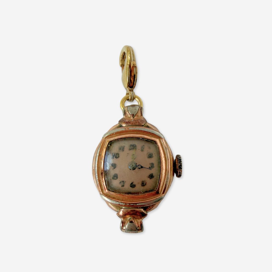 Refashioned vintage copper-tone Swiss watch face charm