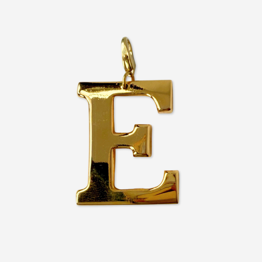 Large vintage shiny gold letter "E" monogram charm
