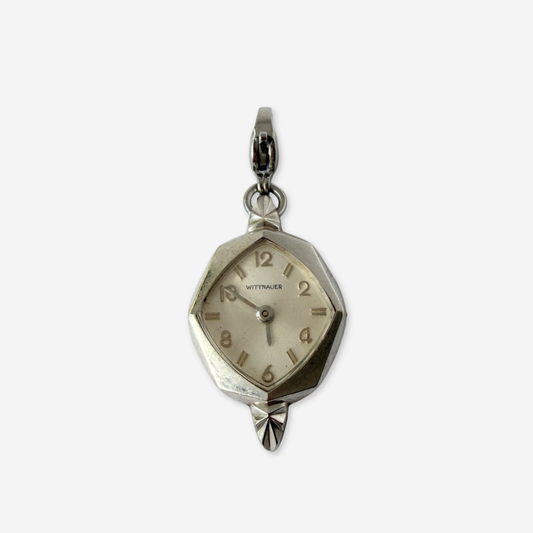 Vintage silver tone  "Wittnauer" watch face charm