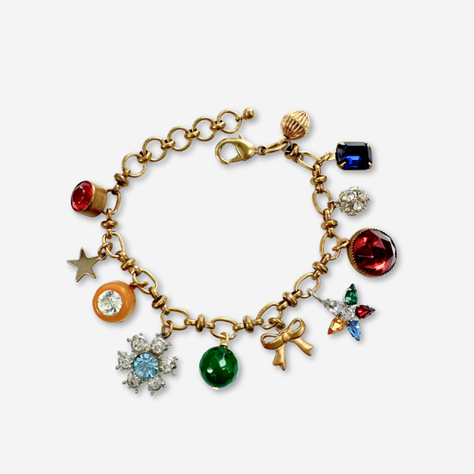 Repurposed vintage mulitcolor charm bracelet on brass chain